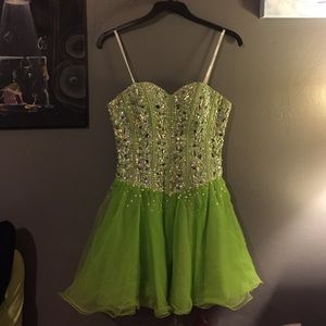 Green Bejeweled Homecoming Dress