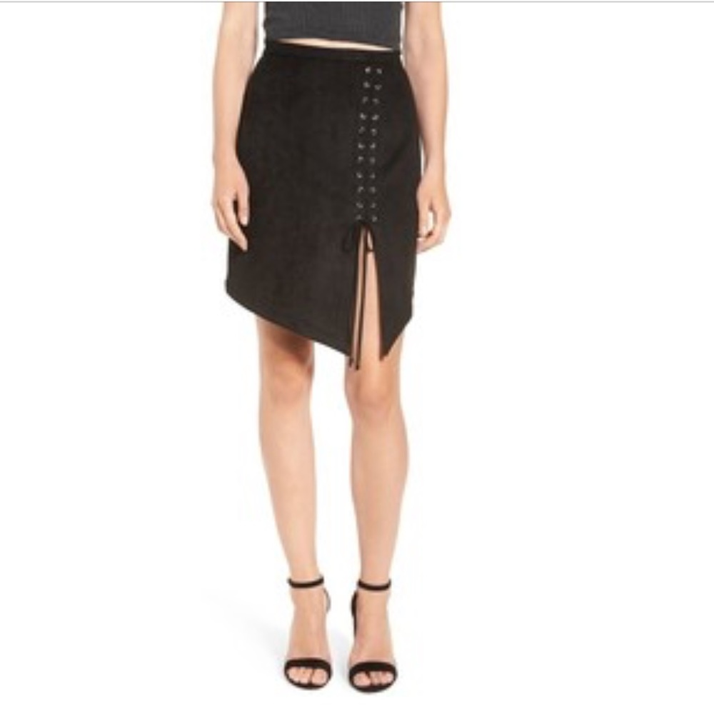 4SI3NNA Faux Sued lace up Skirt