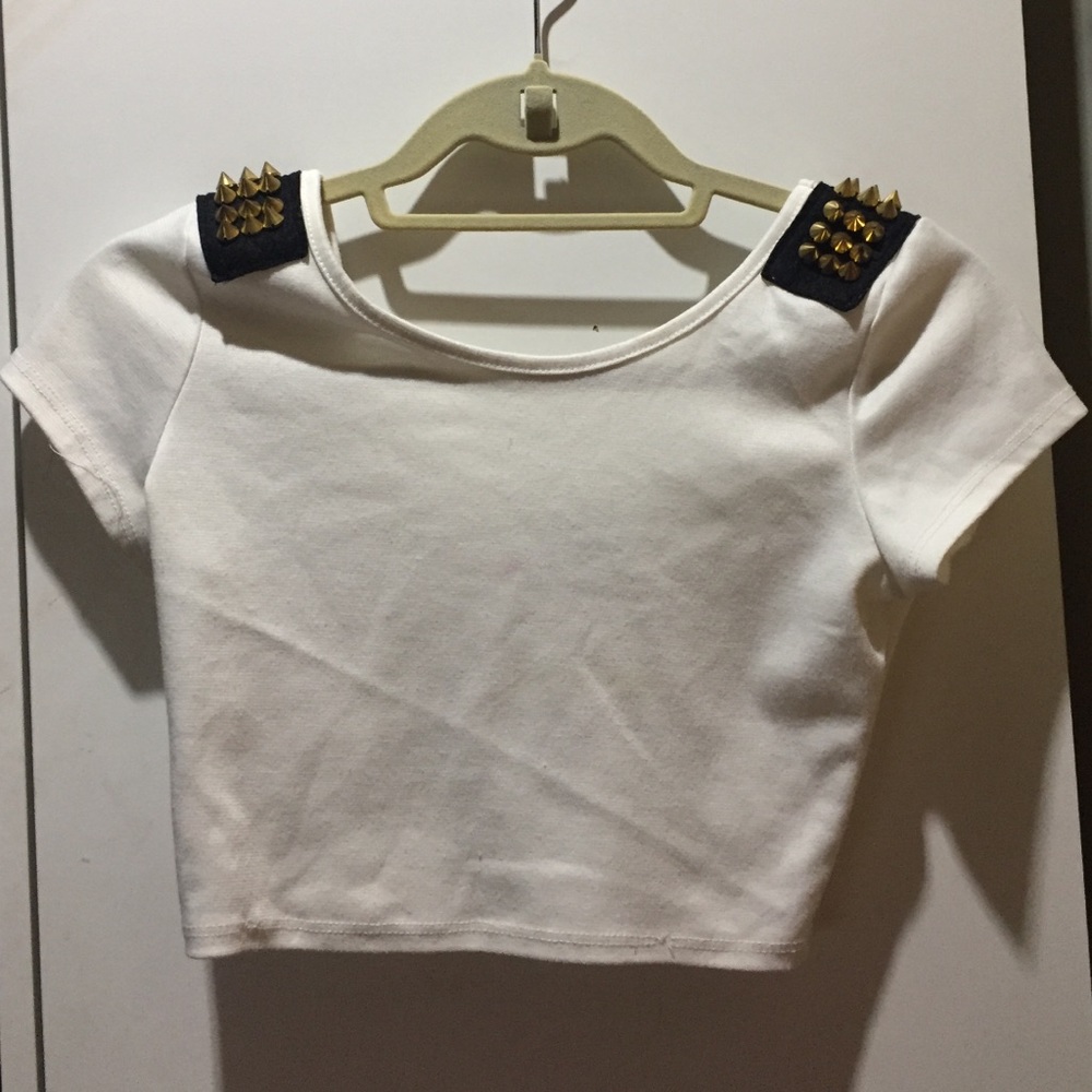 White studded crop top
