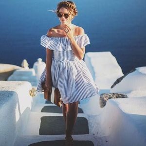 Jet set Diaries Off the Shoulder Striped Dress