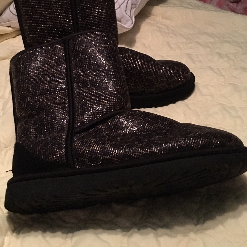 Glitter Leopard Print Ugg Boots with Black Trim