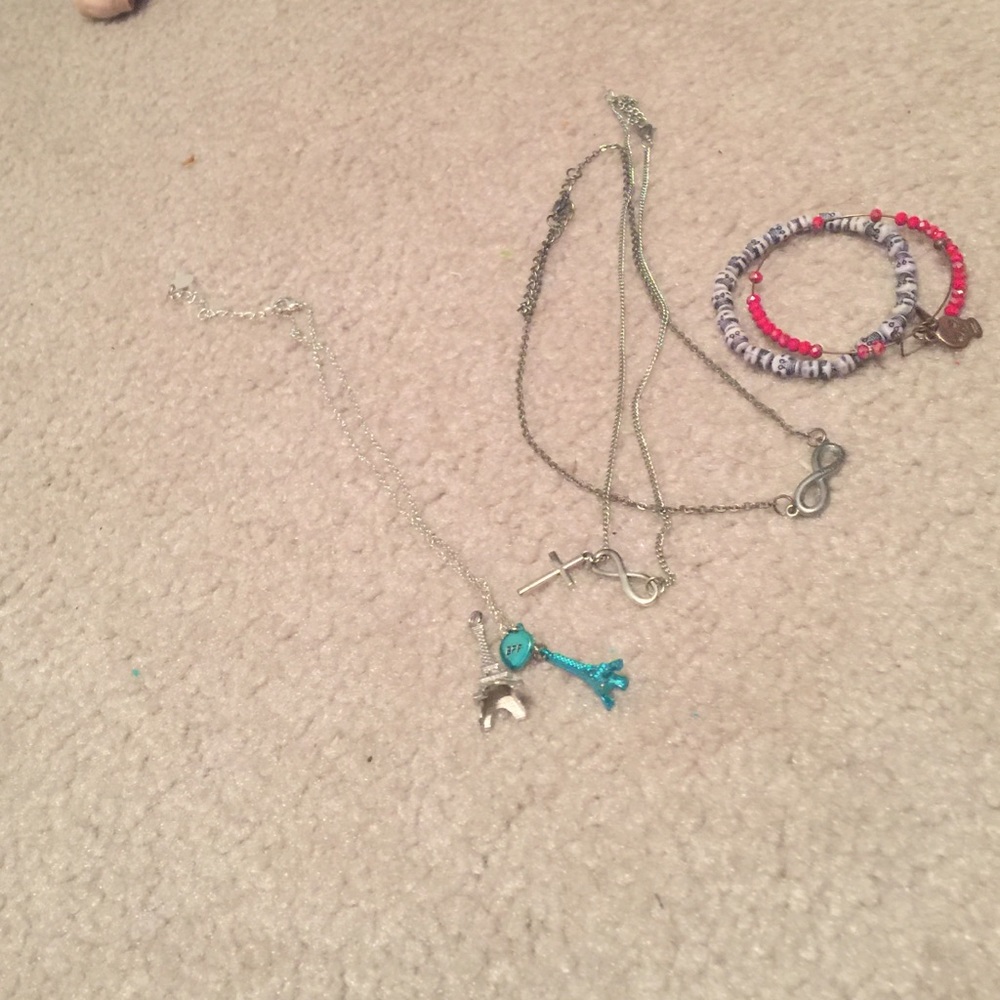 3 necklaces and 2 bracelets, extra placement