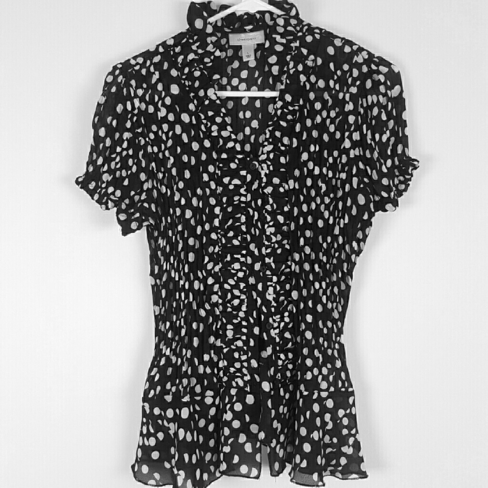 Black and White Polka Dot Ruffle Blouse
