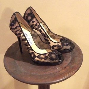 EUC Jimmy Choo Blair Peep Toe Lace Heels