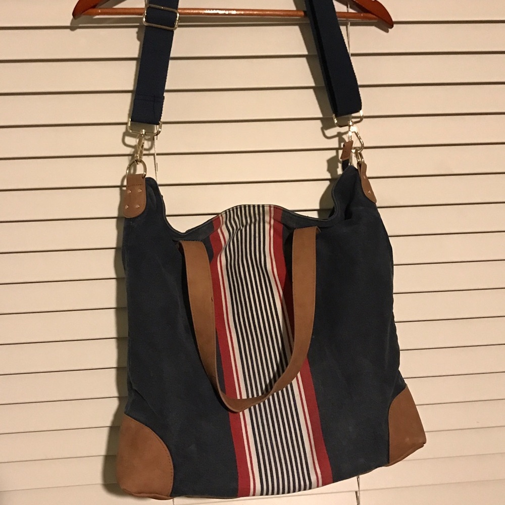 Big Navy and Leather Book Bag