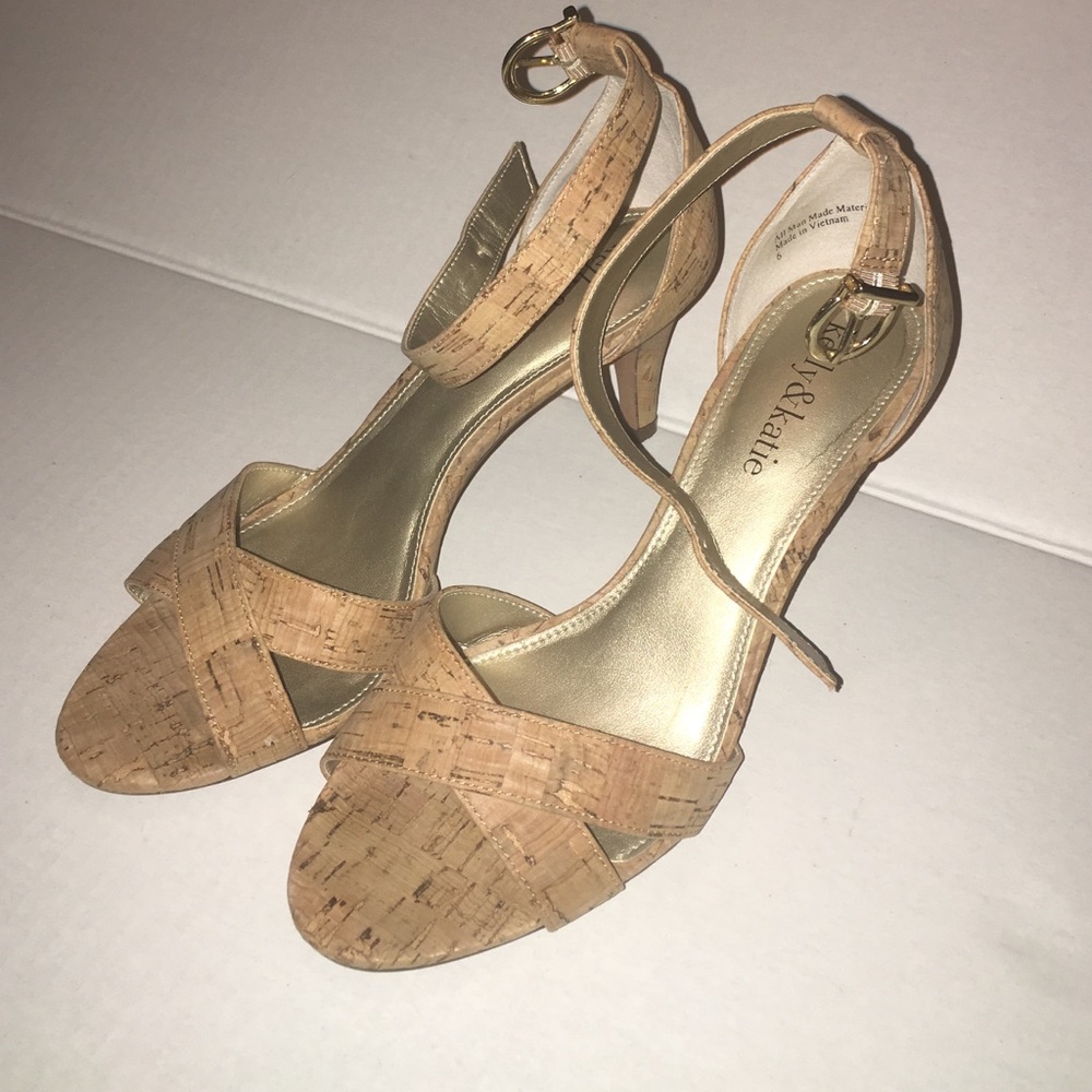Katie & Kelly cork high heel sandals-gold buckle