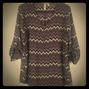 Purple, Cream, and Black Zigzag Long Blouse