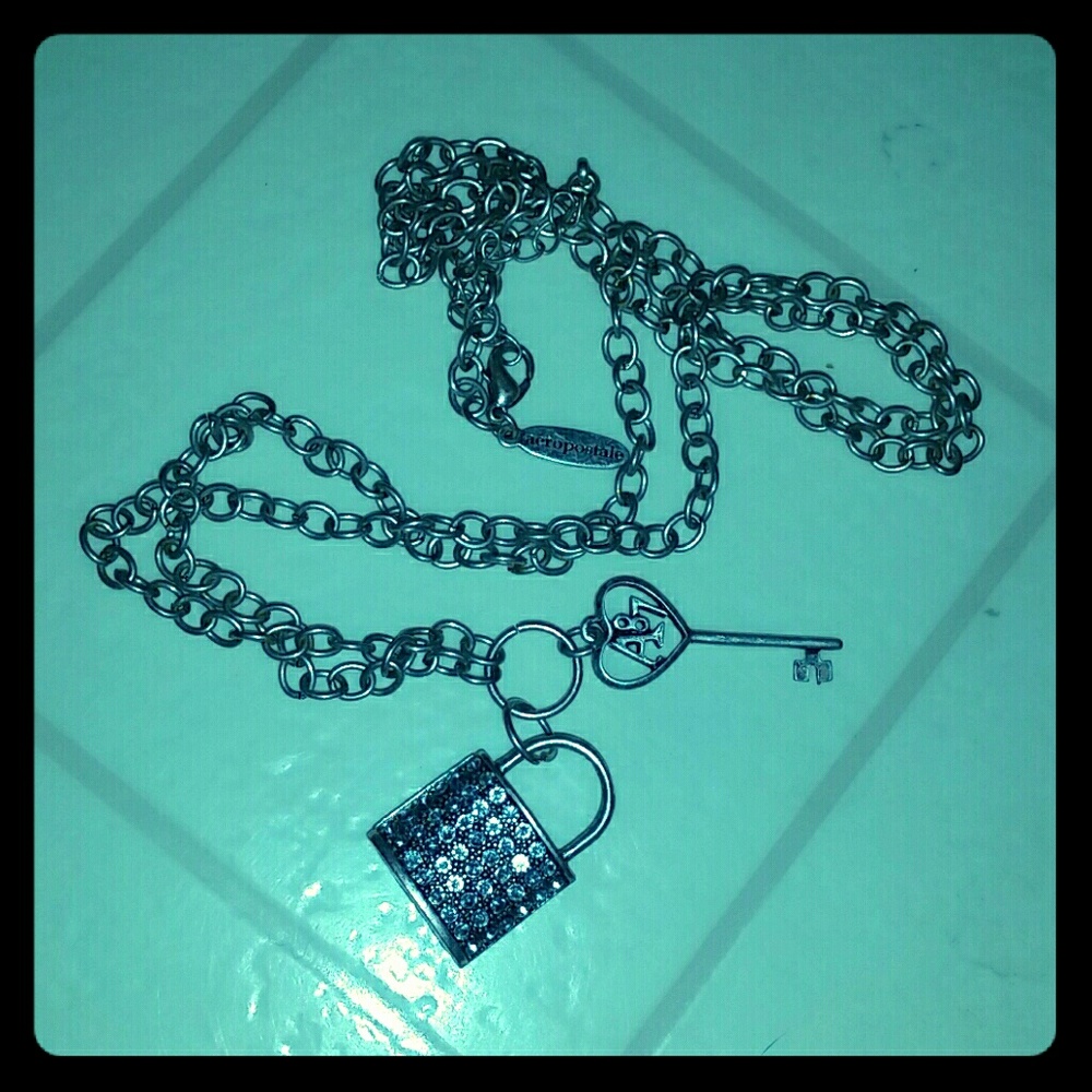 Aeropostale Crystal Lock and Key Necklace