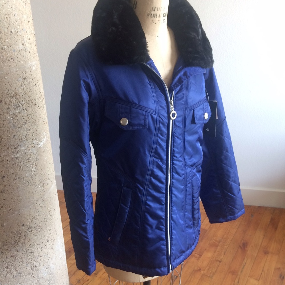 Midnight Blue Ski Jacket with Faux Fur Collar