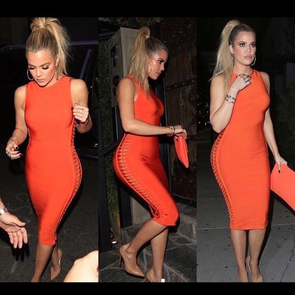 Khloe Kardashian bandage bodycon dress- nude