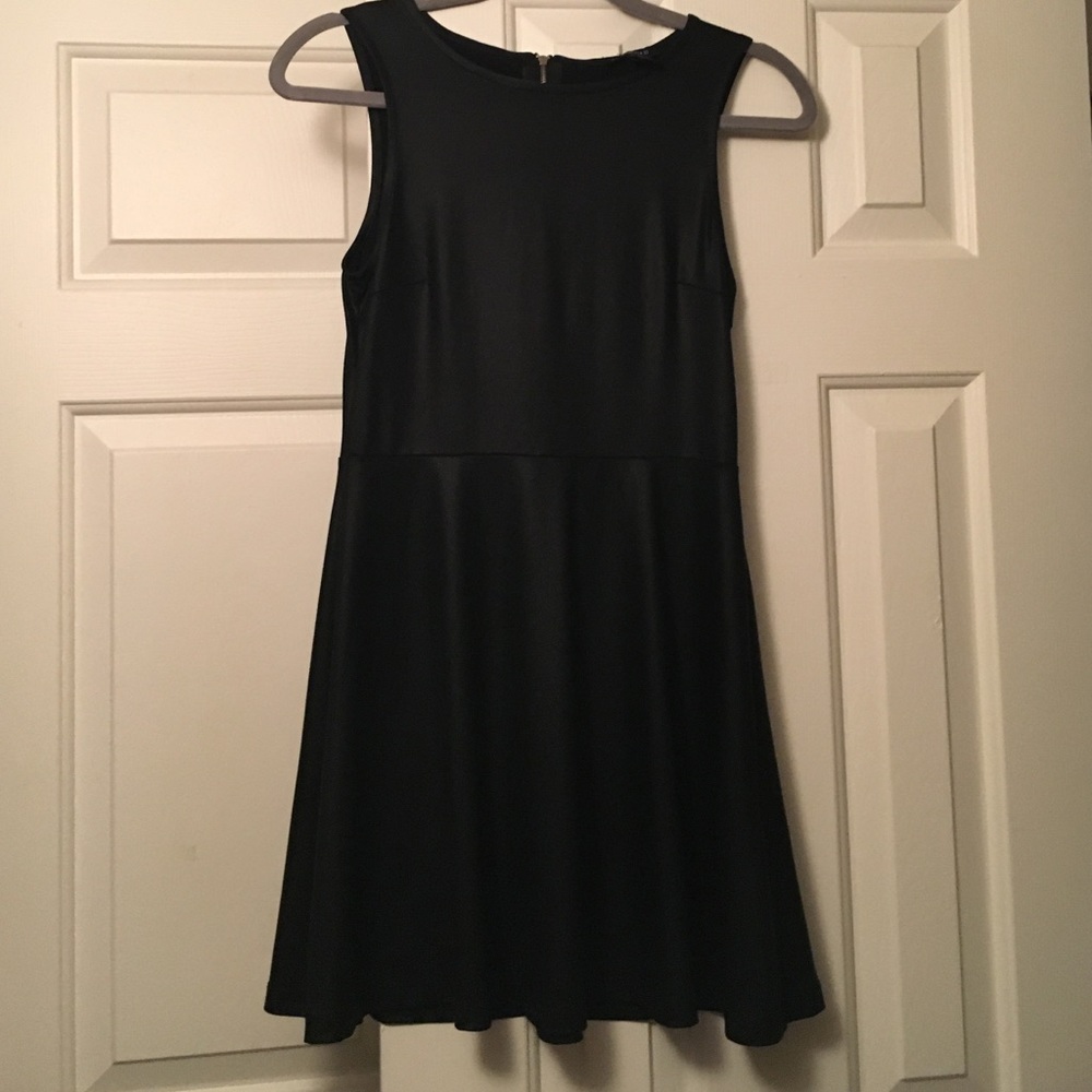 Black faux leather skater dress