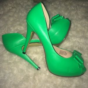 Neon green Peep toe stilettos
