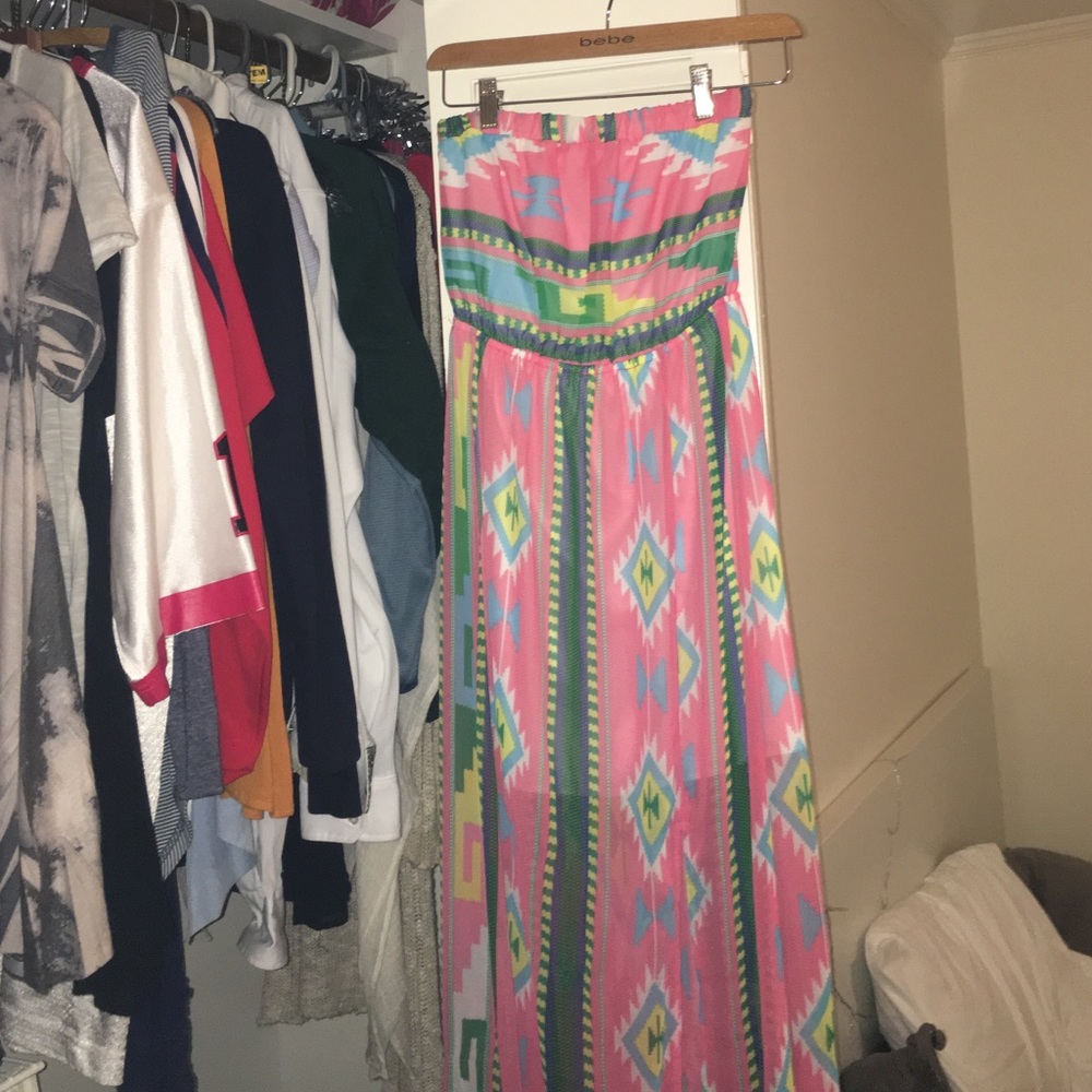 Tyche Pink Aztec Navajo Print Maxi Dress