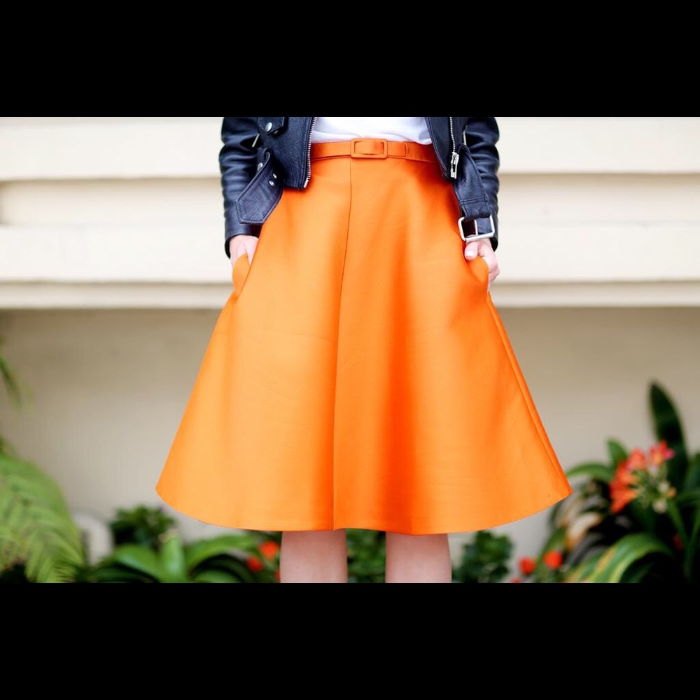 Carven Belted Satin Skirt