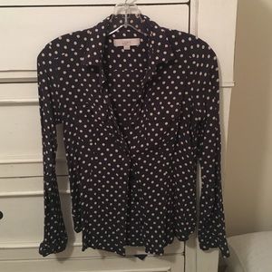 Polka dot button down blouse.