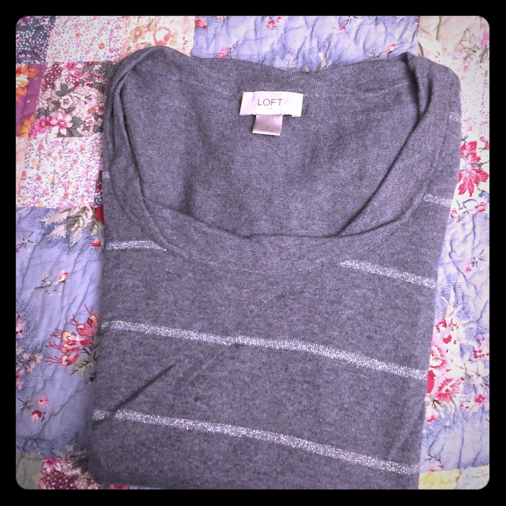 Loft short sleeve gray striped sweater