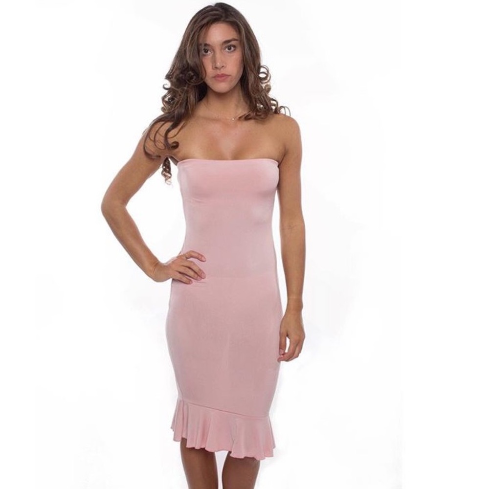 Blush Pink Strapless Ruffle Dress