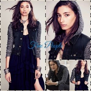 "NWOT" Free People Black Distressed Denim Jacket❤️
