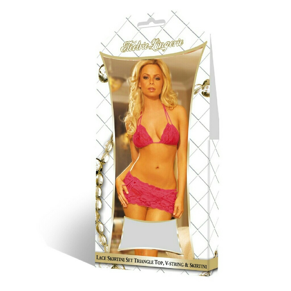Electric Lingerie 3PC Pink Lace Skirtini Set - Picture 3 of 3