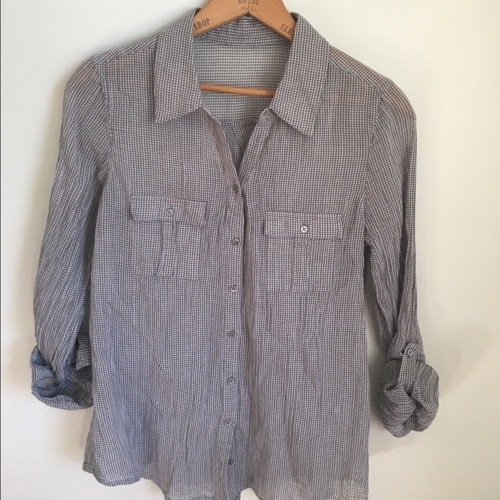 Gray gingham button down shirt