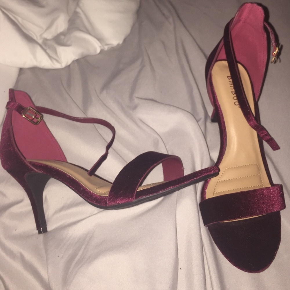 Red strappy velvet high heals