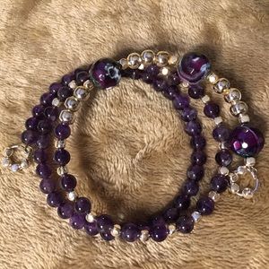 Amethyst, Silver, and Blown Glass Beaded Bracelet