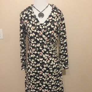 👠Talbots black & coral floral ruched dress 👠