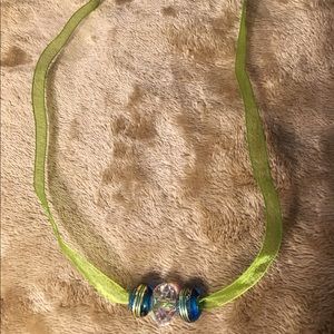 New Lime Green and Blue Lampwork Glass Beads