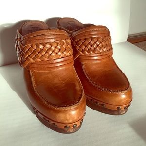Frye braided clogs.