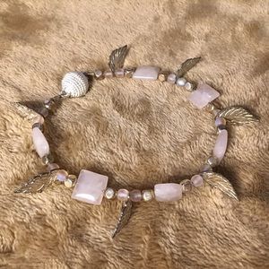 Pink Sea Glass Quartz And Silver Leaf Bracelet
