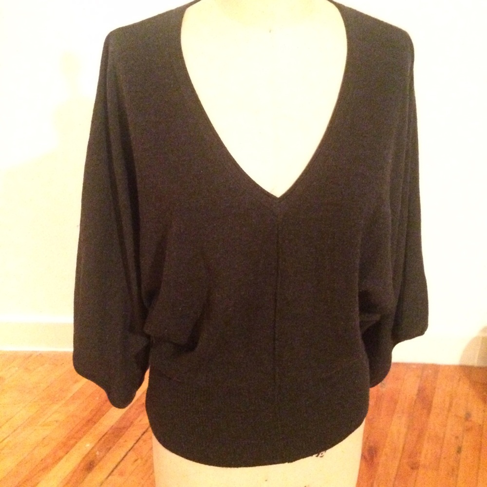 Charcoal Grey Knit Top with Kimono Sleeve, M