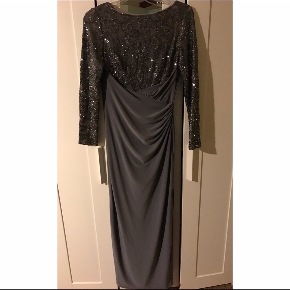 Ralph Lauren long sleeved Grey/Silver Prom Dress