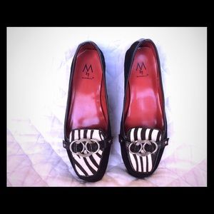 Black suede Marinelli flats with zebra hair on toe