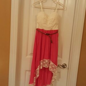 Ivory and pink high-low dress