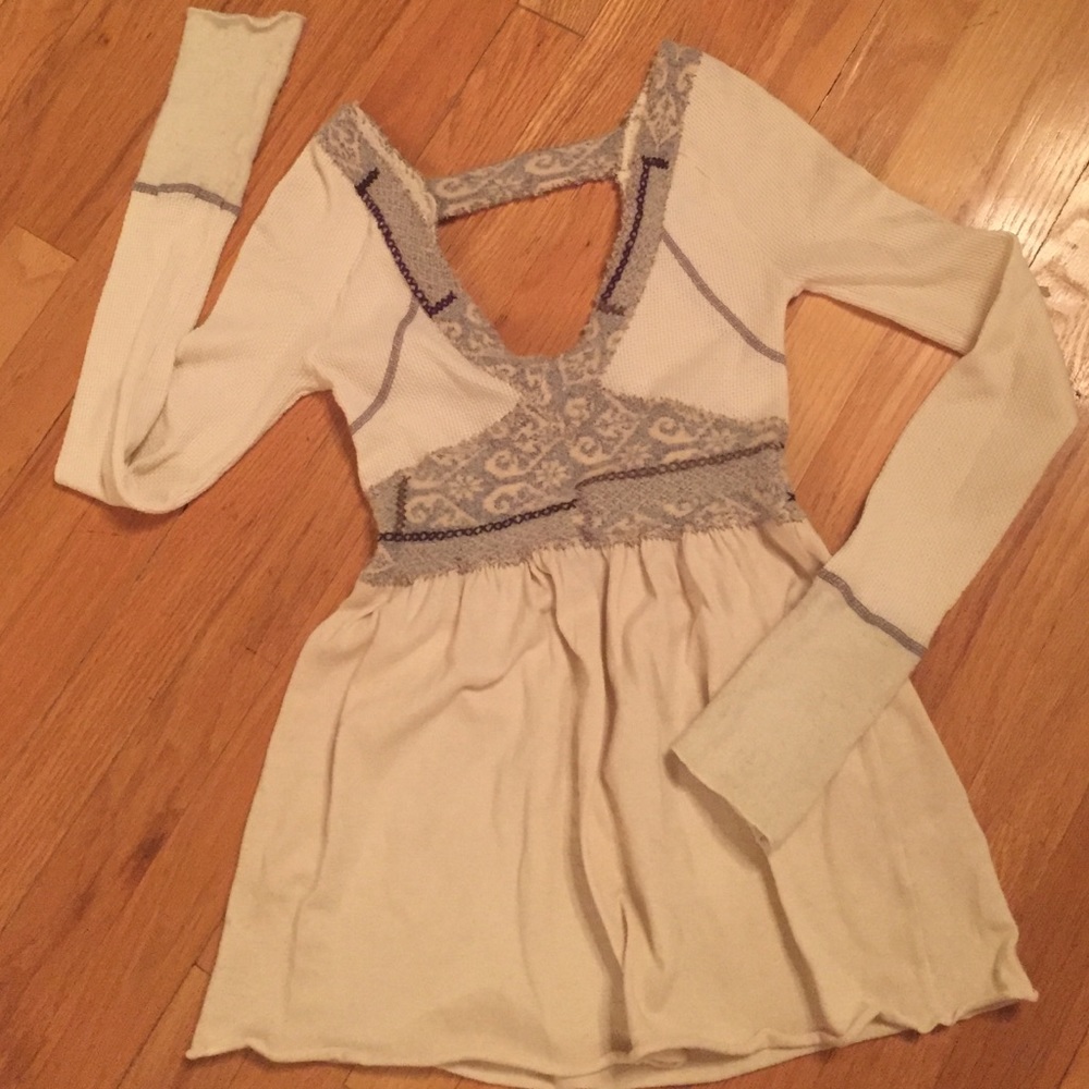 Free people vintage thermal white/cream/gray Knit - Picture 1 of 7