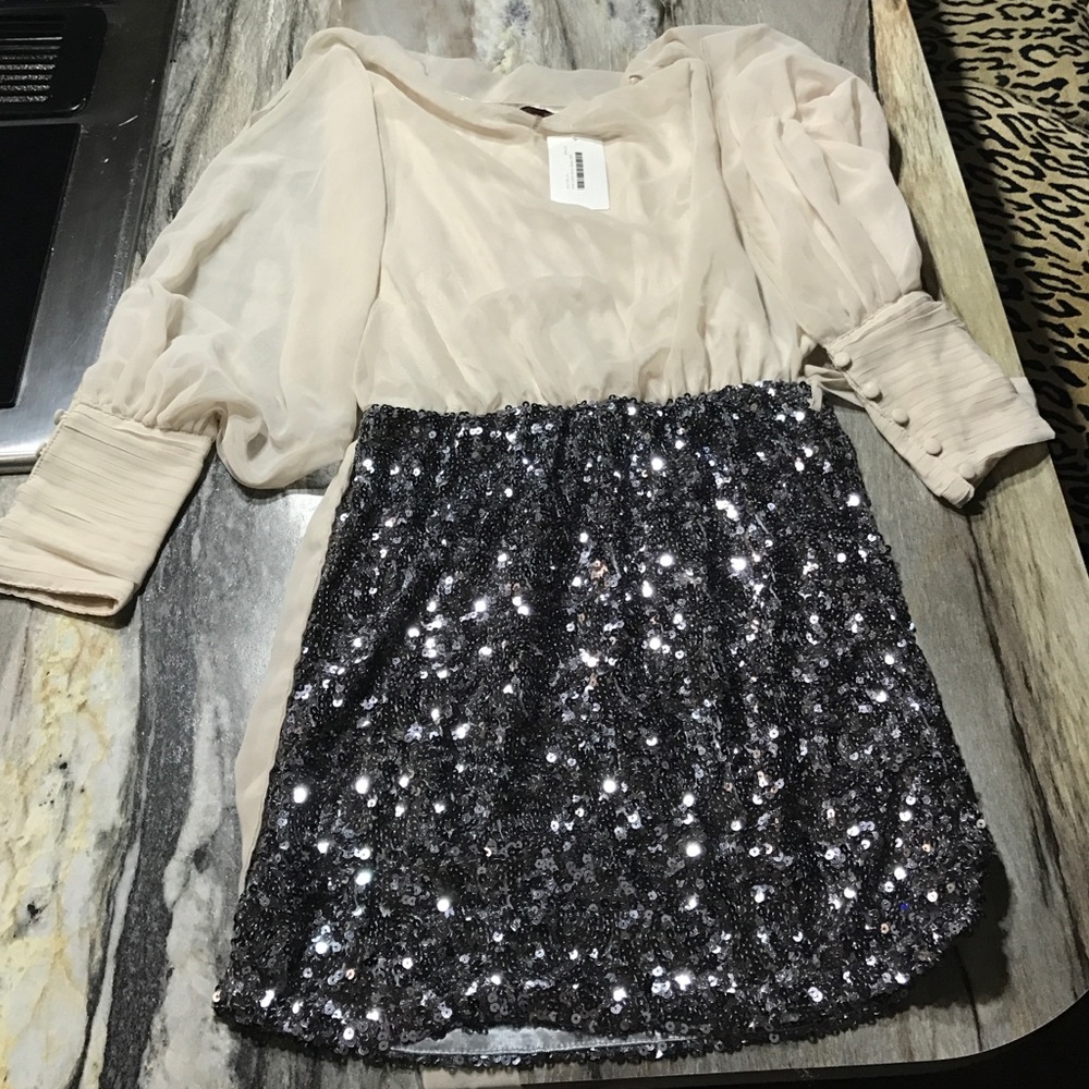 Ivory and silver sequin dress