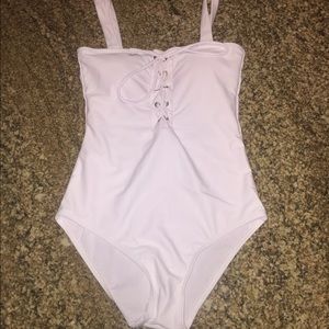 White lace up one piece swimsuit