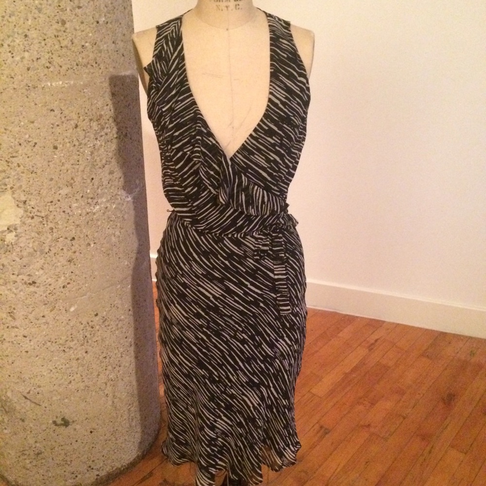 Faux Wrap Silk Sleeveless Dress, Size 8