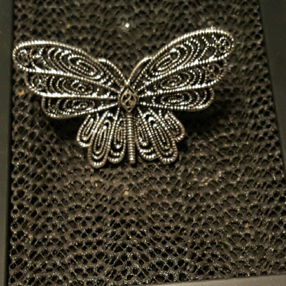 Statement Antiqued Silver tone Butterfly Ring