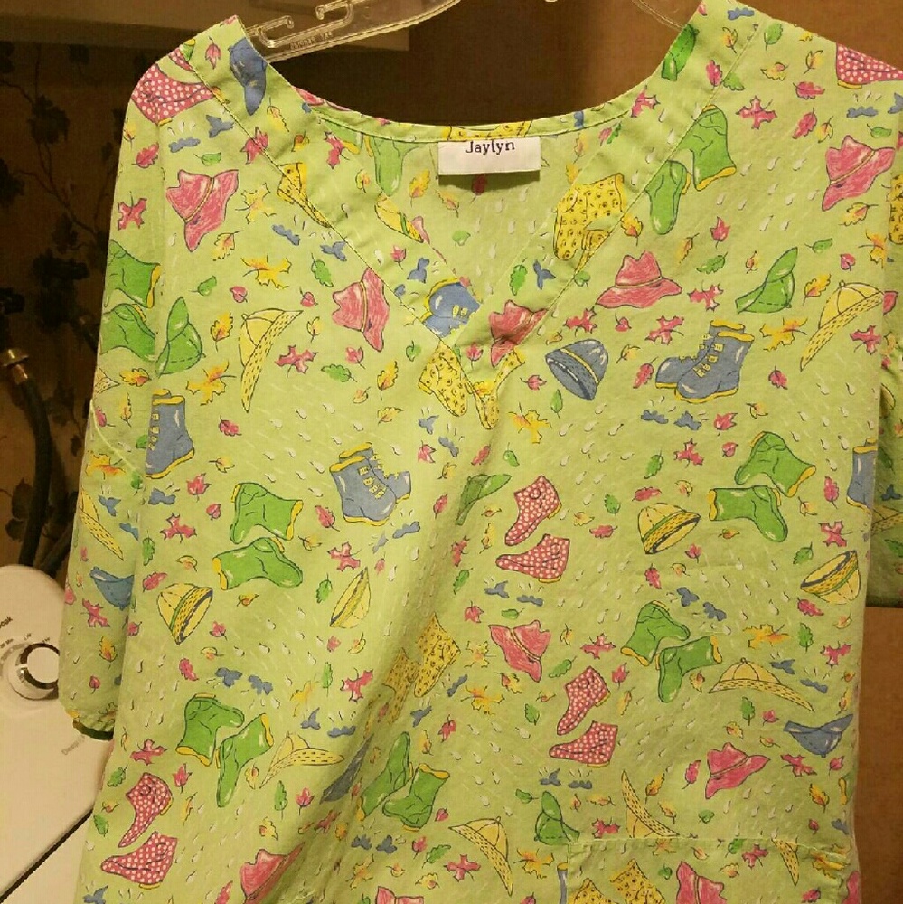 Fun rainy day scrub top