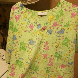 Fun rainy day scrub top