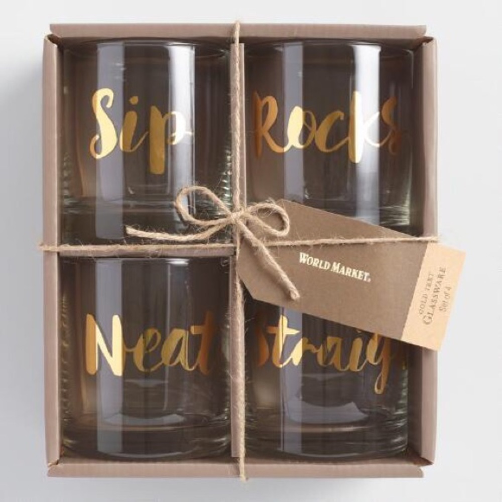 Gold script glassware