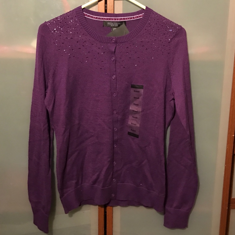Dark purple w sequins button up sweater! New!