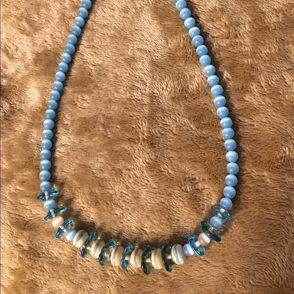 Blue and Ivory Glass & Sea Glass Bead Necklace