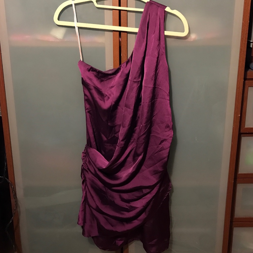 W tag! Left shoulder small size silk purple dress!