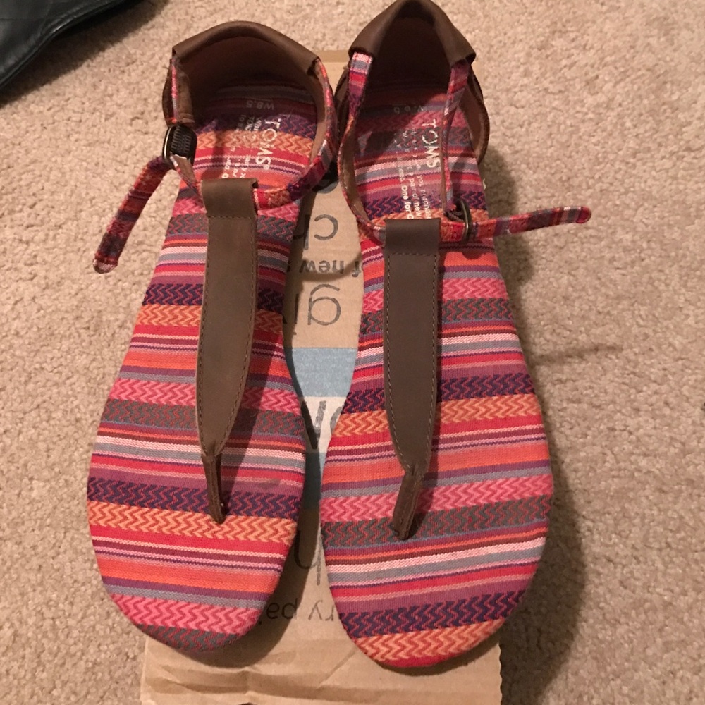 TOMS Playa t-strap sandal Brown Multi size 8.5