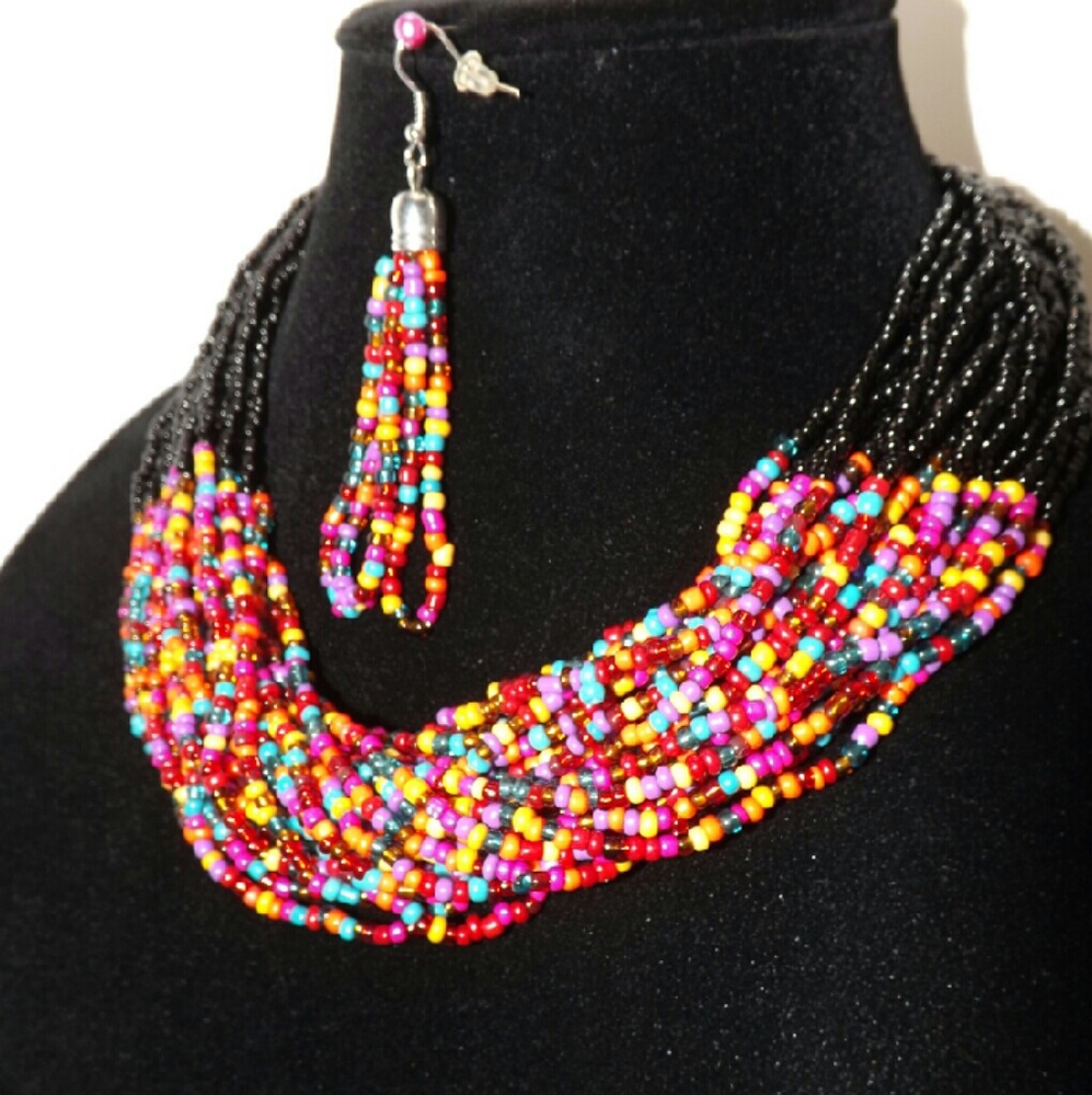 Pink Multi-Strand Bead Necklace Set