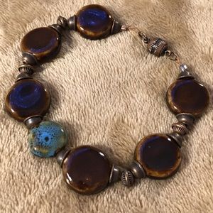 Brown and Blue Handmade Ceramic Oval And Copper