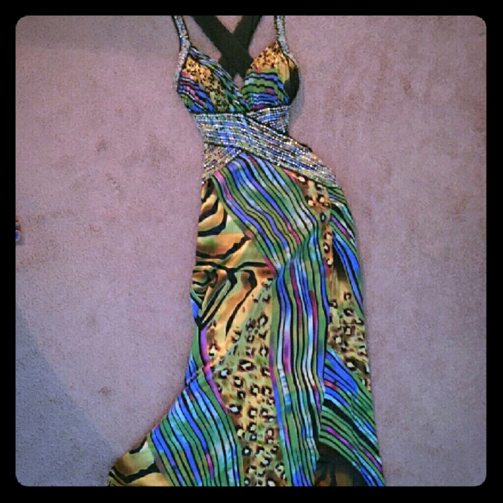 👗✂️Cache Multi Color print backless dress 4