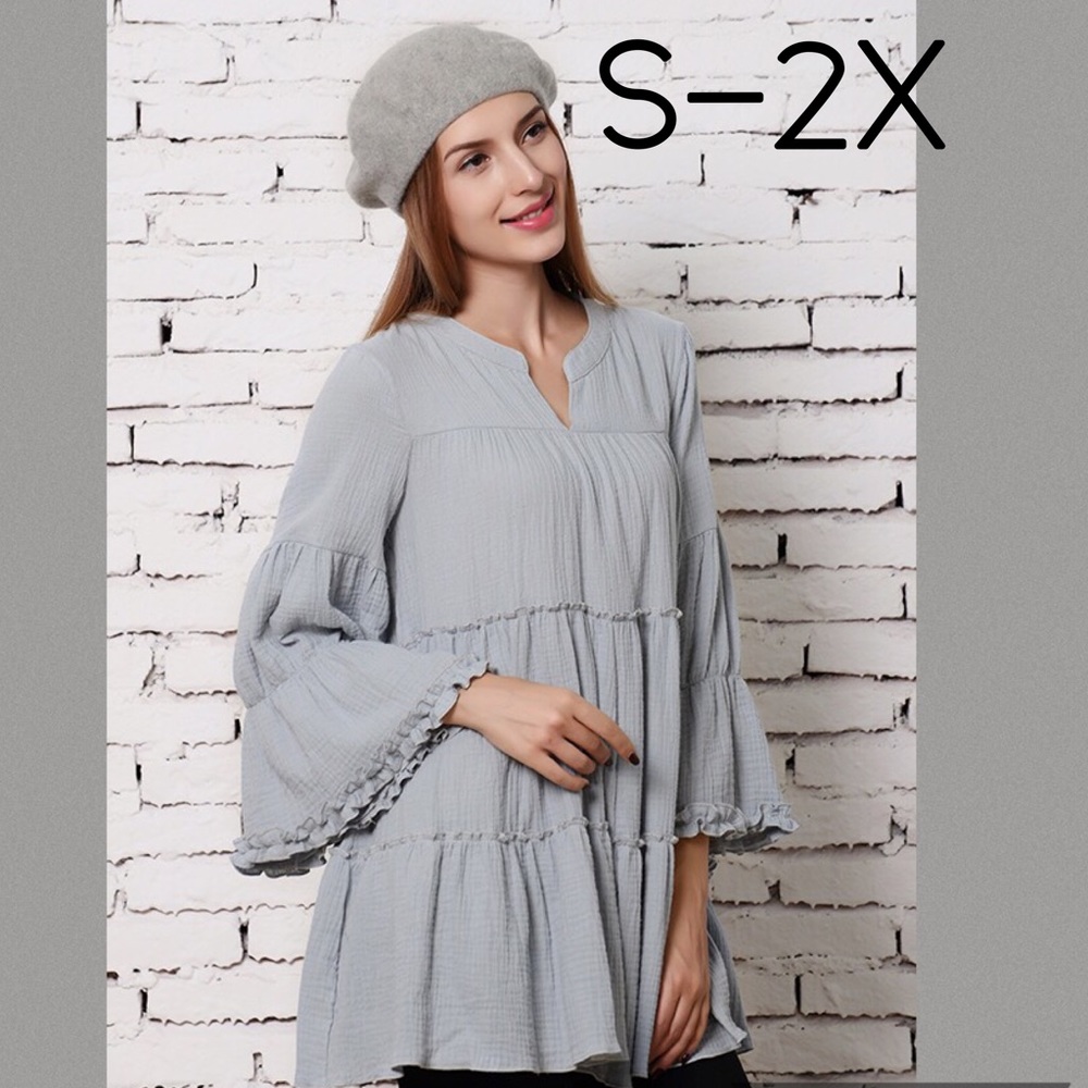 Gray peasant top/Tunic S-2X - Picture 1 of 3
